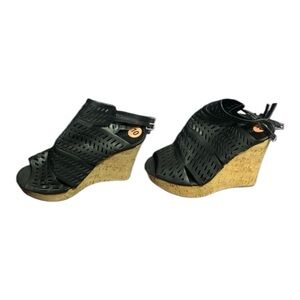Charles By Charles David Black Peep Toe Platform Laser Cutout Sandals size 10